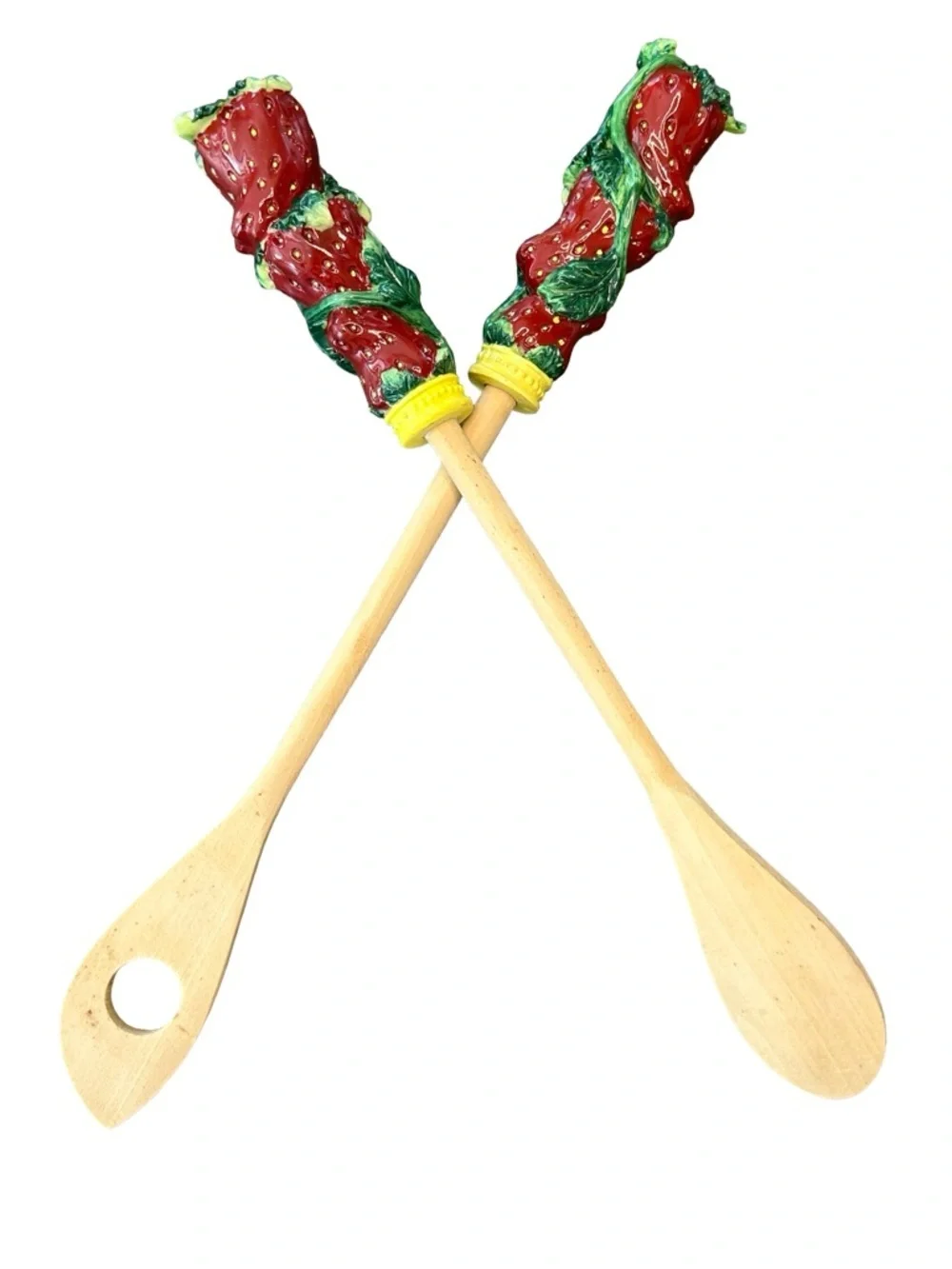 VTG Strawberry Salad Servers Wooden Spoon Fork Set Summer Cottagecore Decor